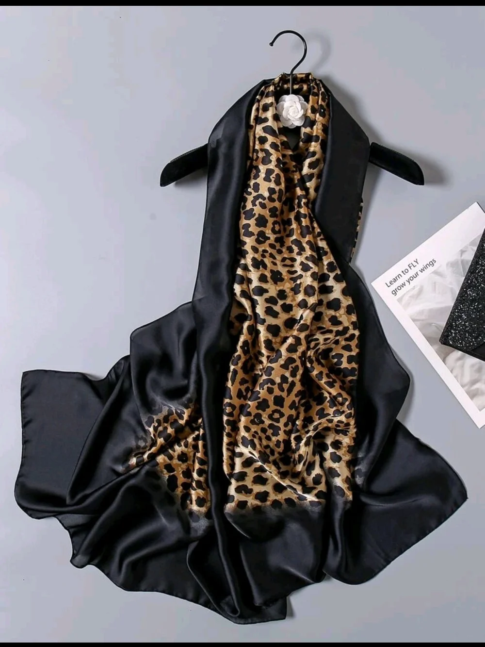 Leopard Print  Scarf - Black/Tan 70.9